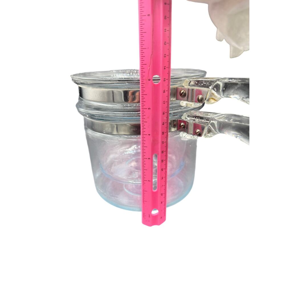 🍳 Pyrex Glass Saucepan Pot w/ Lid & Detachable Clamp Handle Retro Kitchenware - Picture 6 of 11
